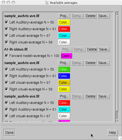 dialog for managing available averages